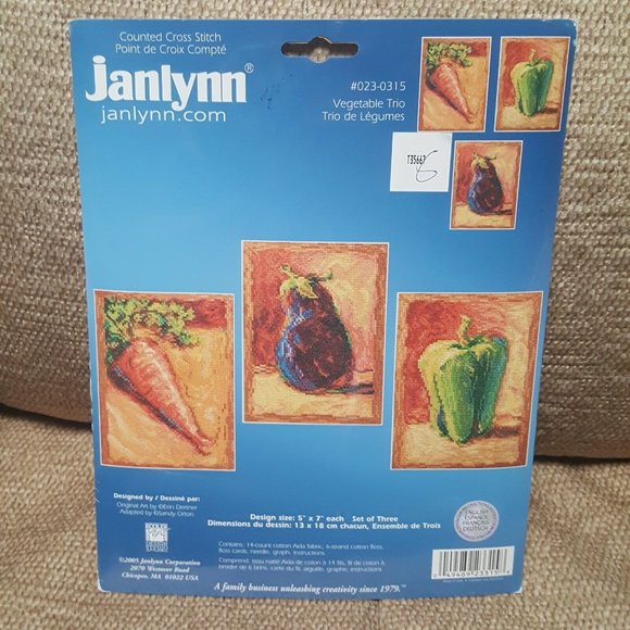 Janlynn Counted Cross Stitch Kit Vegetable Trio 0230315 Carrot Eggplant 5 X 7 in - Picture 1 of 5